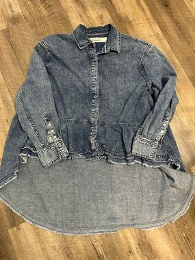 We The Free Denim Shirt High/Low Jacket in Faded Blue